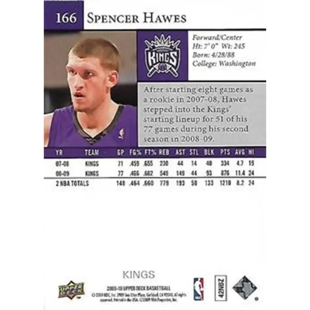 2009 Upper Deck Basketball Card - #166 Spencer Hawes